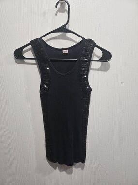 Black Sequin Trim Tank Top